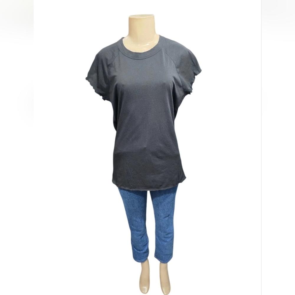 Nili Lotan Women's Size M Short Sleeves Baseball Tee Washed Black T-Shirt